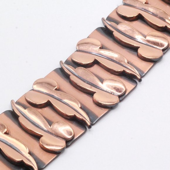 Matisse Renoir Signed Modernist Copper Link Wide Leaf Bracelet - Picture 1 of 7